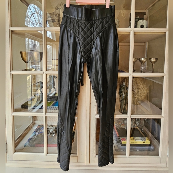 Maniere De Voir Quilted Leather Pants US 8 High Waist Gothcore Moto Leggings - Picture 3 of 14